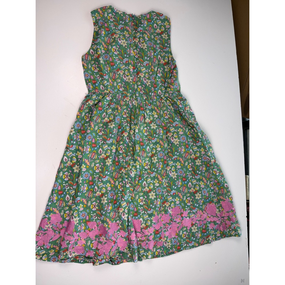 Boden Green Floral Summer Sleeveless Midi Dress Pink Embroidered Hem Womens 10 - Picture 9 of 12